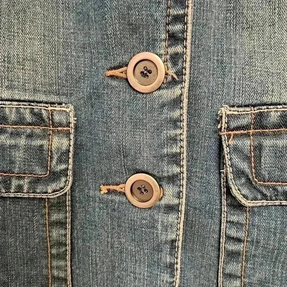 Denim Jacket 2 Button Blazer Blue Size 11 Stretch Mid Wash - Picture 4 of 6
